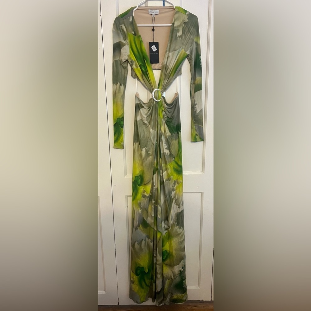 HALSTON JEN JERSEY V-NECK DRAPED GOWN - Picture 7 of 9